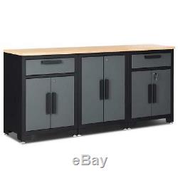 Goplus 9-Piece Garage Storage Cabinet Sets 24 Gauge with Rubber Wood Worktop