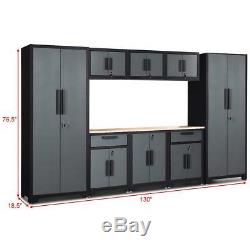 Goplus 9-Piece Garage Storage Cabinet Sets 24 Gauge with Rubber Wood Worktop