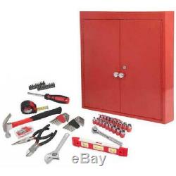 Hand Tool Set 151-Piece Red Metal Wall Cabinet With Two Adjustable Shelves