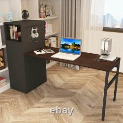 Home Office Adjustable L-Shaped Computer Desk Set with Storage Cupboard Cabinet