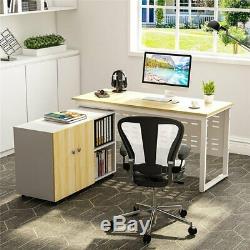 Home Office Morden Computer Desk Table File Cabinet Set with 2 Tier Shelves New