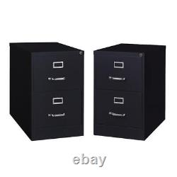 Home Square 2 Drawer Deep Metal Filing Cabinet Set in Black (Set of 2)