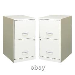 Home Square 2 Drawer Metal Filing Cabinet Set in Pearl White (Set of 2)