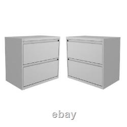 Home Square 2 Drawer Metal Lateral Filing Cabinet Set in Silver (Set of 2)