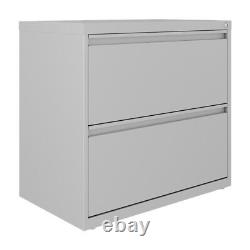 Home Square 2 Drawer Metal Lateral Filing Cabinet Set in Silver (Set of 2)