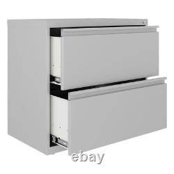 Home Square 2 Drawer Metal Lateral Filing Cabinet Set in Silver (Set of 2)