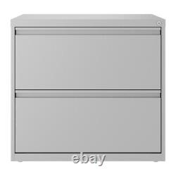 Home Square 2 Drawer Metal Lateral Filing Cabinet Set in Silver (Set of 2)