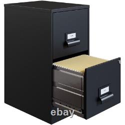 Home Square 2 Drawer Metal Vertical Wood Filing Cabinet Set in Black (Set of 2)