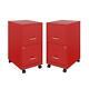 Home Square 2 Drawer Mobile Filing Cabinet Set In Red (set Of 2)