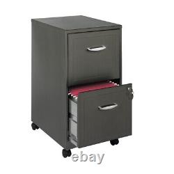 Home Square 2 Drawer Mobile Metal Filing Cabinet Set in Charcoal (Set of 2)