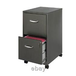 Home Square 2 Drawer Mobile Metal Filing Cabinet Set in Charcoal (Set of 2)