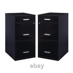 Home Square 3 Drawer Metal Filing Cabinet Set in Black (Set of 2)