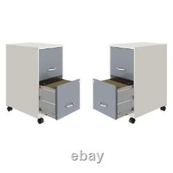 Home Square Set of 2 2-Drawer Mobile Vertical File Cabinet White and Platinum