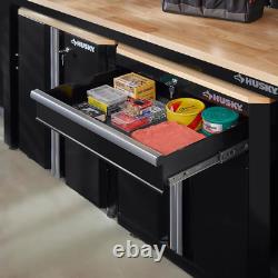 Husky Cabinet Set 3-Piece 2-Shelf Adjustable Feet Ball Bearing Slide Wood Black