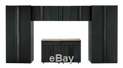 Husky Heavy Duty Welded 156x81x24 in Steel Garage Cabinet Set in Black (7-Piece)