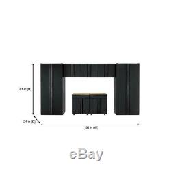 Husky Heavy Duty Welded 156x81x24 in Steel Garage Cabinet Set in Black (7-Piece)