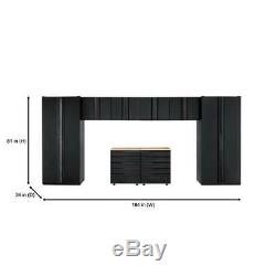 Husky Heavy Duty Welded 184x81x24 in Steel Garage Cabinet Set in Black (8-Piece)