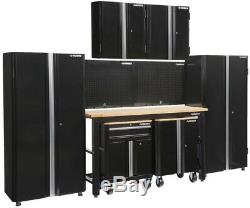Husky Steel Garage Cabinet Set in Black (8-Piece) 1 Drwaer 2 Door Grommet New