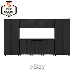 Husky Welded Steel Garage Cabinet Set Black 9-Piece Stainless Steel Work Surface