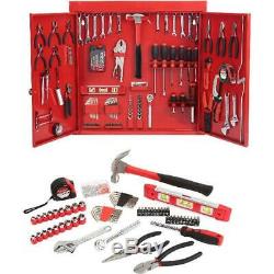 Hyper Tough 151-Piece Hand Tool Set, Red Metal Wall Cabinet