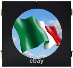 Italy Italian Flag Dart Board Dartboard & Cabinet Kit Steel Tip Darts