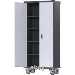 Kaikeeqli Storage Cabinet Set 31 x 71 Double Door Steel 4-Shelves Black/Grey