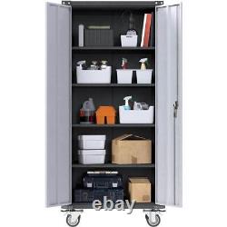 Kaikeeqli Storage Cabinet Set 31 x 71 Double Door Steel 4-Shelves Black/Grey