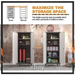 Kaikeeqli Storage Cabinet Set 31 x 71 Double Door Steel 4-Shelves Black/Grey