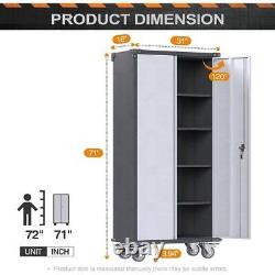 Kaikeeqli Storage Cabinet Set 31 x 71 Double Door Steel 4-Shelves Black/Grey