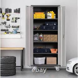 Kaikeeqli Storage Cabinet Set 31 x 71 Double Door Steel 4-Shelves Black/Grey