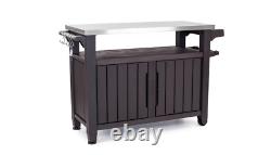 Keter Unity XL Portable Outdoor Table and Storage Cabinet with Accessory Hooks