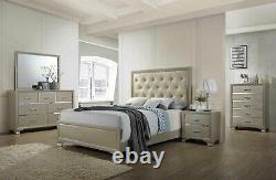 Kings Brand Furniture Champagne Wood with Faux Leather King Size Bedroom Set