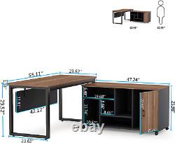 L-Shaped Computer Desk with 47 Inch File Cabinet Set, Large Computer Office Desk