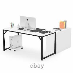 L-Shaped Computer Desk with File Cabinet White and Black Business Furniture Set