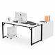 L-shaped Computer Desk With File Cabinet White And Black Business Furniture Set