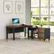 L-shaped Computer Desk With Storage Drawers Cabinet Set Home Office Laptop Table