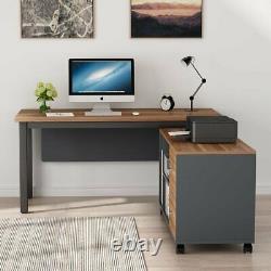 L-Shaped Computer Desk with Storage Drawers Cabinet Set Home Office Laptop Table