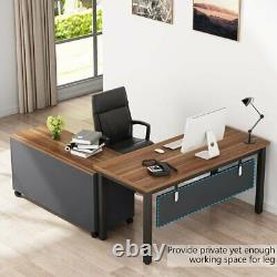 L-Shaped Computer Desk with Storage Drawers Cabinet Set Home Office Laptop Table