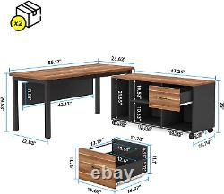 L-Shaped Computer Desk with Storage Drawers Cabinet Set, Large Executive Office