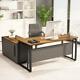 L Shaped Computer Office Working Desk Set With File Cabinet Dark Walnut For Home
