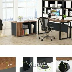 L Shaped Computer Office Working Desk Set with File Cabinet Dark Walnut for Home