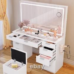 Led Lighted Vanity Set with Sliding Mirror Makeup Dressing Table 11 Drawer Cabinet