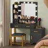 Led Lighted Vanity Set With Sliding Mirror Makeup Dressing Table Drawers Cabinet