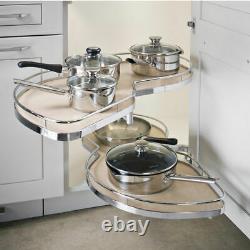 Lemans II 2-Shelf Lazy Susan for Blind Corner Cabinets Chrome and Maple