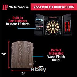 MD Sports BristleSmart Dartboard with Cabinet, Steel Tip Darts Set, Electronic