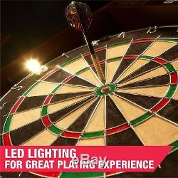 MD Sports Bristle Dartboard Cabinet Set with LED Light and 6 Steel Tip Darts