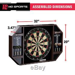 MD Sports Bristle Dartboard Cabinet Set with LED Light and 6 Steel Tip Darts NEW