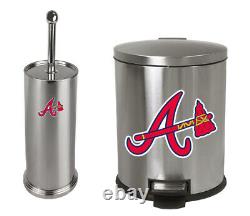 MLB Stainless Steel Trash Can and Toilet Brush Set with Baseball Team Logo Decals