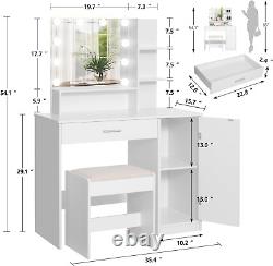 Makeup Vanity Desk, Vanity Mirror with Lights and Table Set with Drawer, Cabinet
