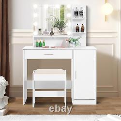 Makeup Vanity Desk, Vanity Mirror with Lights and Table Set with Drawer, Cabinet
